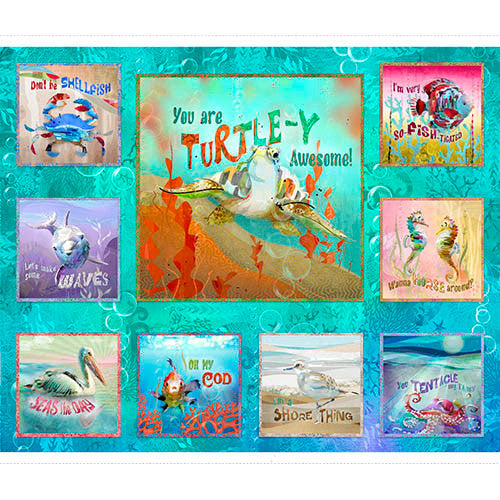 Shining Sea Sea Life Panel in Multi by Connie Haley for 3 Wishes 21693