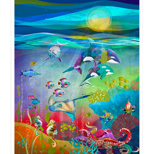 Shining Sea Panel in Multi by Connie Haley for 3 Wishes 21694