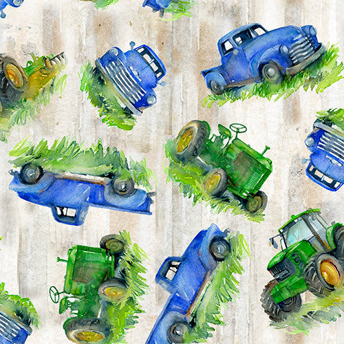 Country Living Trucks and Tractors in Tan by John Keeling for 3 Wishes 21678 - Sold by the Half Yard