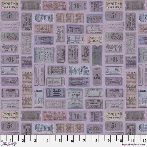 Palette Purple Tickets in Purple by Tim Holtz for Freespirit - Sold by the Half Yard