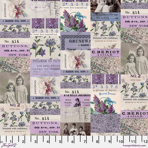 Palette Purple Collage in Purple by Tim Holtz for Freespirit - Sold by the Half Yard