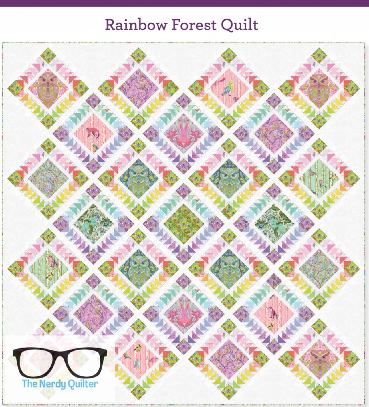 Preorder: Rainbow Forest Quilt Kit with Pattern by Stacey Day and Full Moon Forest 2 and New True Colors by Tula Pink for Freespirit