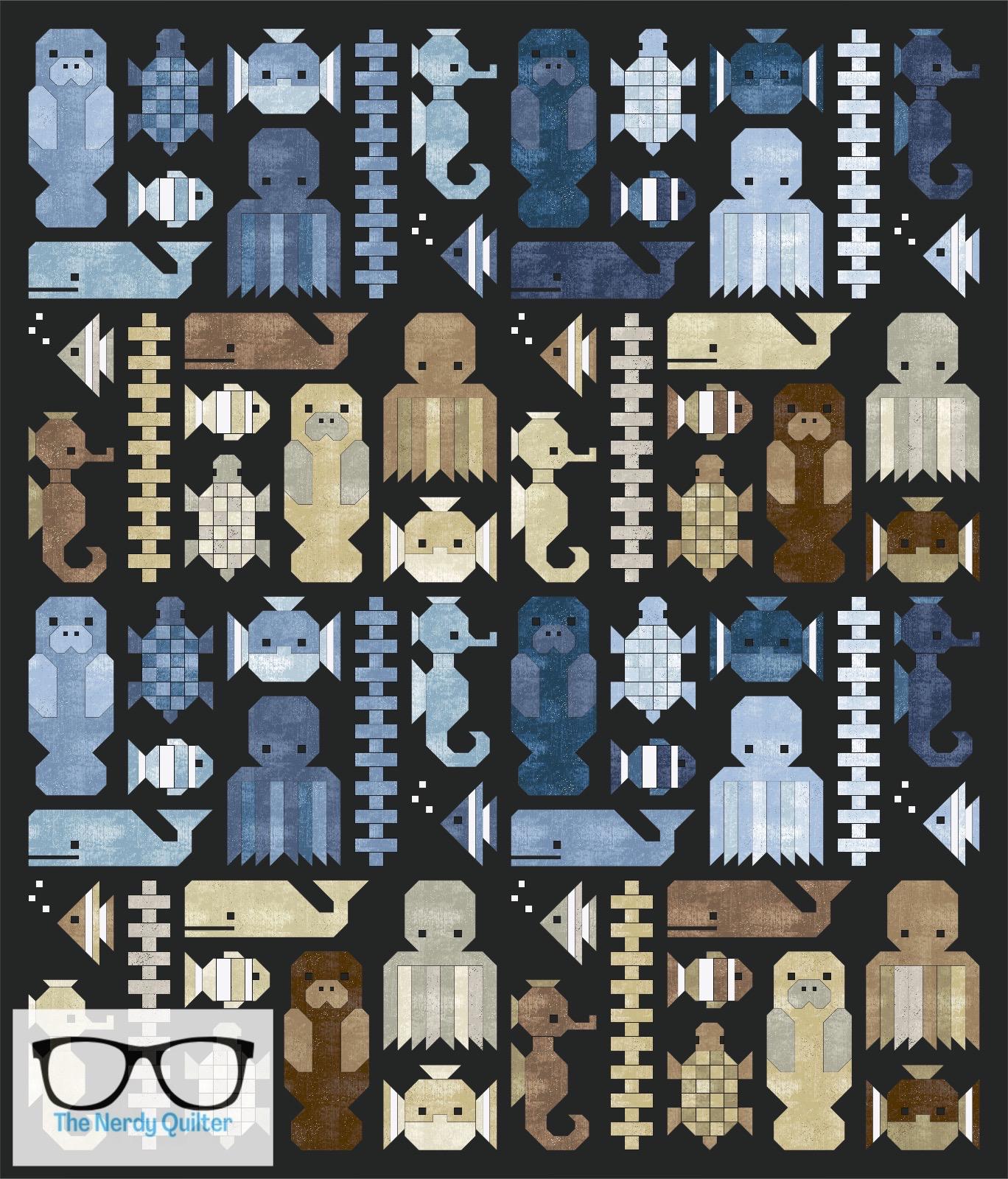 Awesome Ocean Quilt Kit and Pattern by Elizabeth Hartman Featuring Glaze III by Libs Elliott