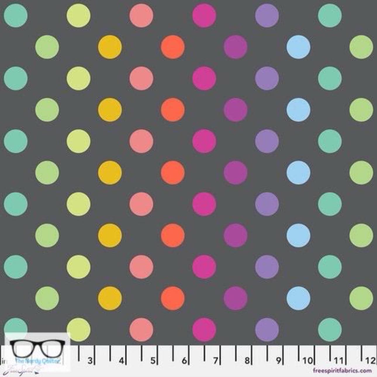 Preorder: Graywork True Colors Disco Poms in Carbon by Tula Pink for Freespirit - Sold by The Half Yard PWTP262.Carbon