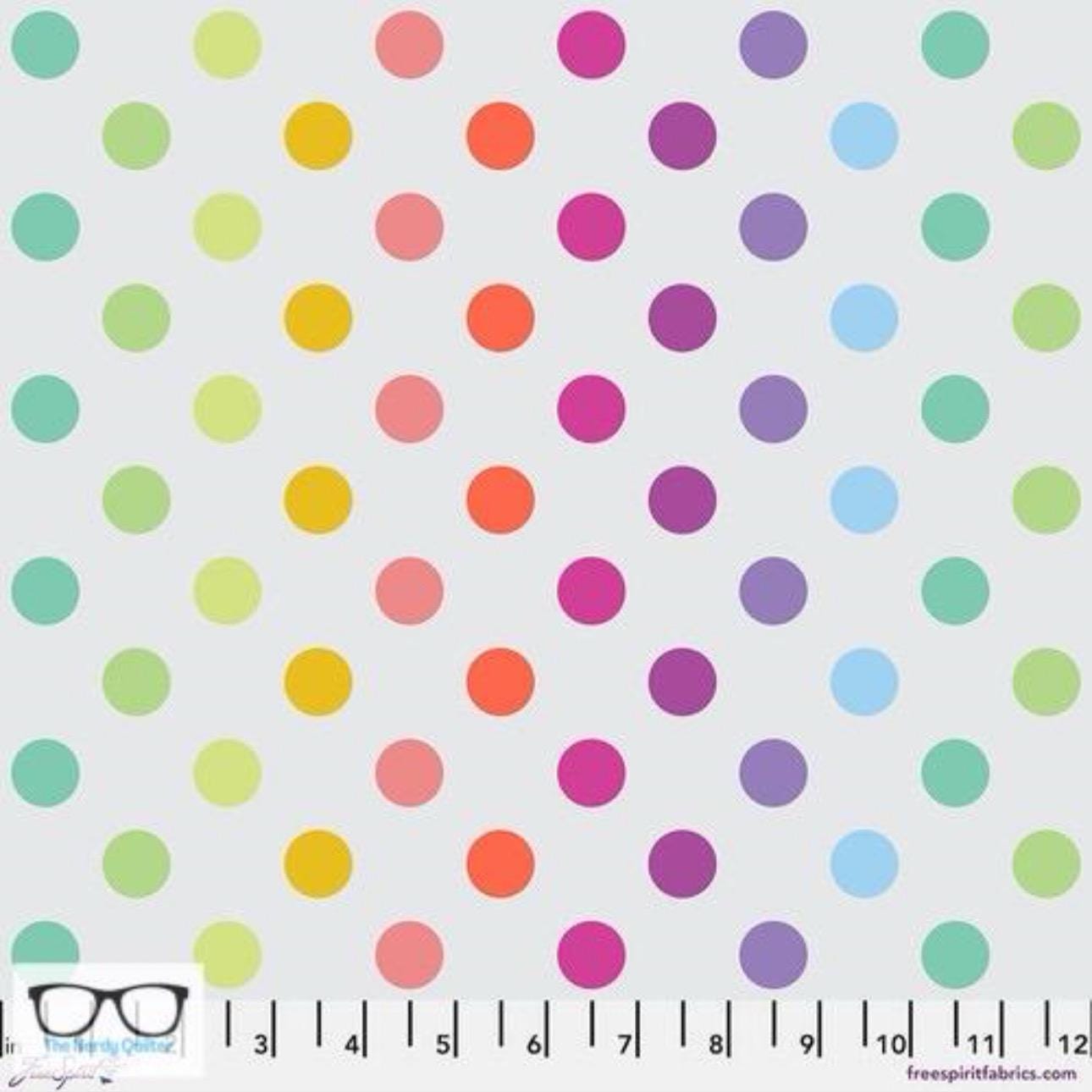 Preorder: Graywork True Colors Disco Poms in Whisper by Tula Pink for Freespirit - Sold by The Half Yard PWTP262.Whisper