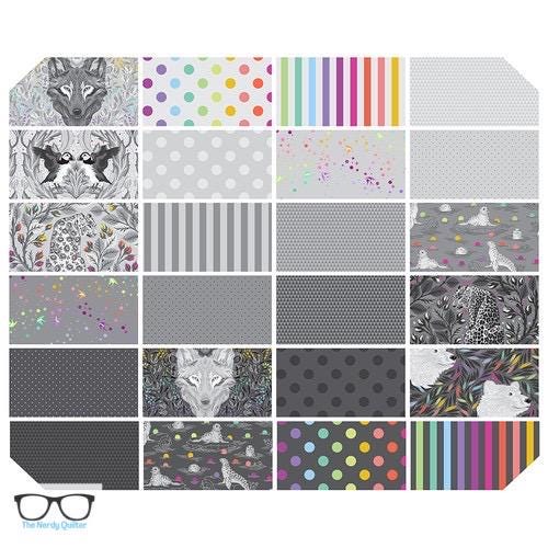 Complete 24 piece Factory True Colors Graywork Fat Quarter Bundle by Tula Pink for Freespirit