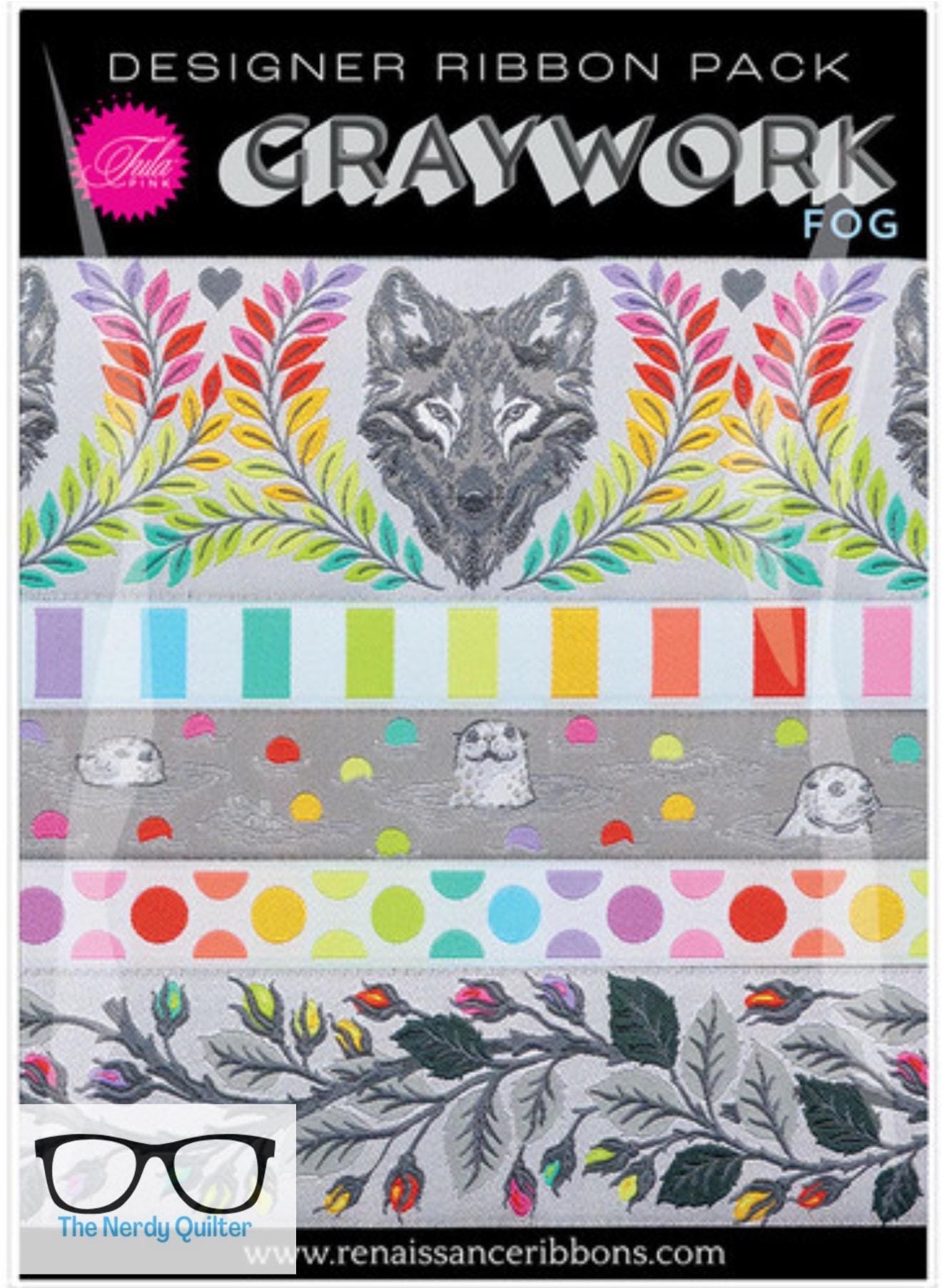 Graywork Renaissance Ribbons Fog Ribbon Pack by Tula Pink