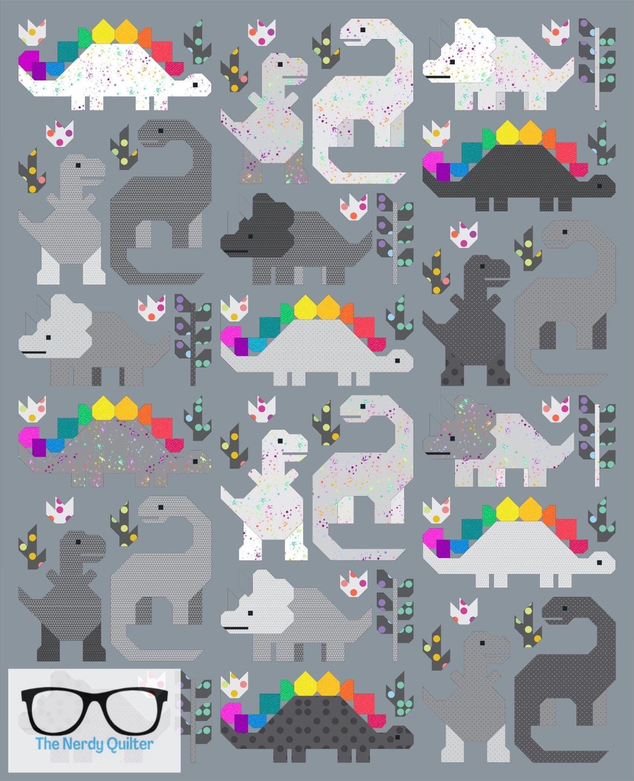 Custom listing: Dinosaur Quilt Background Elizabeth Hartman Featuring Tula Pink Graywork and Libs Elliott Phosphor Electric