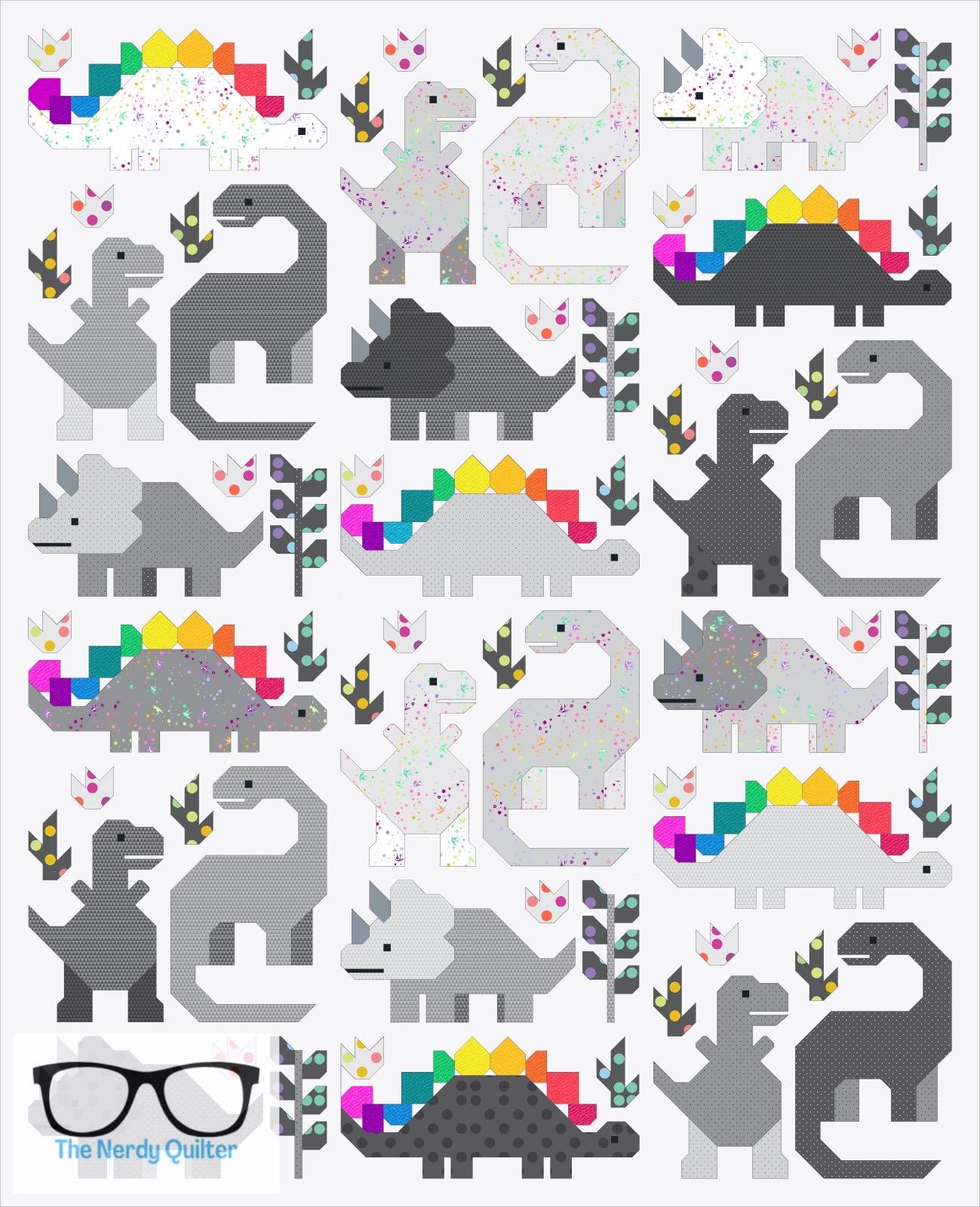 Preorder: Dinosaur Quilt Kit and Pattern by Elizabeth Hartman Featuring Tula Pink Graywork and Libs Elliott Phosphor Electric