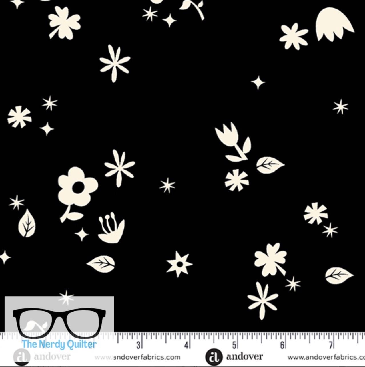 Birdie Cut Flowers in Jet by Libs Elliott for Andover A-1134-K - Sold by the Half Yard