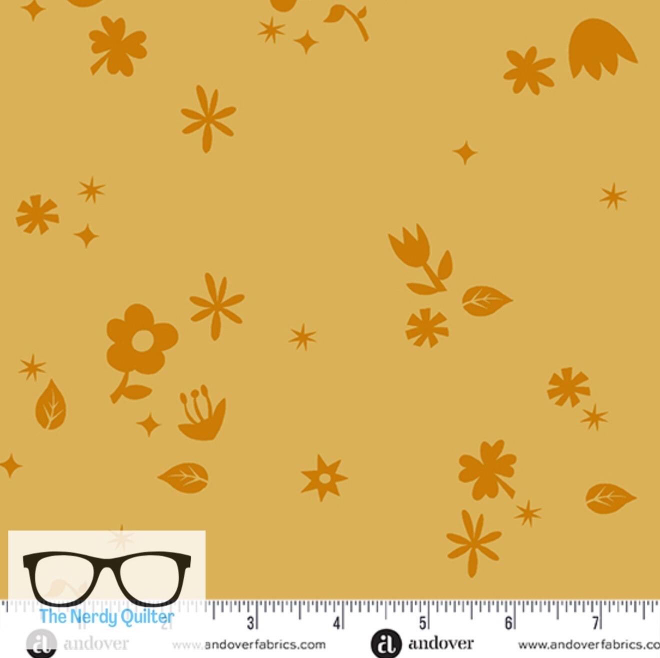 Birdie Cut Flowers in Sunrise by Libs Elliott for Andover A-1134-Y - Sold by the Half Yard