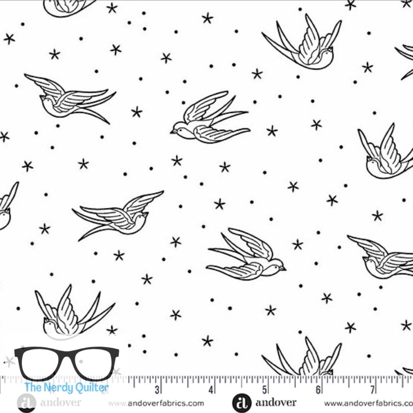 Preorder: Perfect Day Swallows in White by Libs Elliott for Andover A-10218-L - Sold by the Half Yard