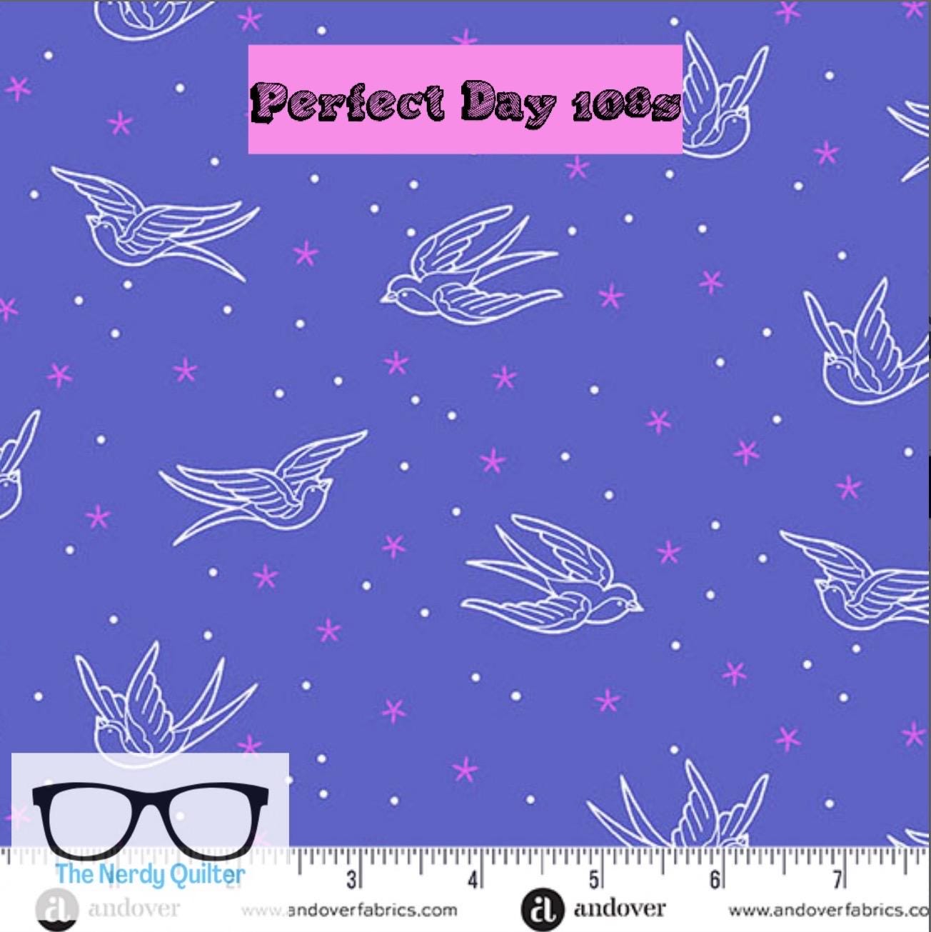 Preorder: Perfect Day 108s Wideback Swallows in Blue by Libs Elliott for Andover AW-10225-B - Sold by the Half Yard