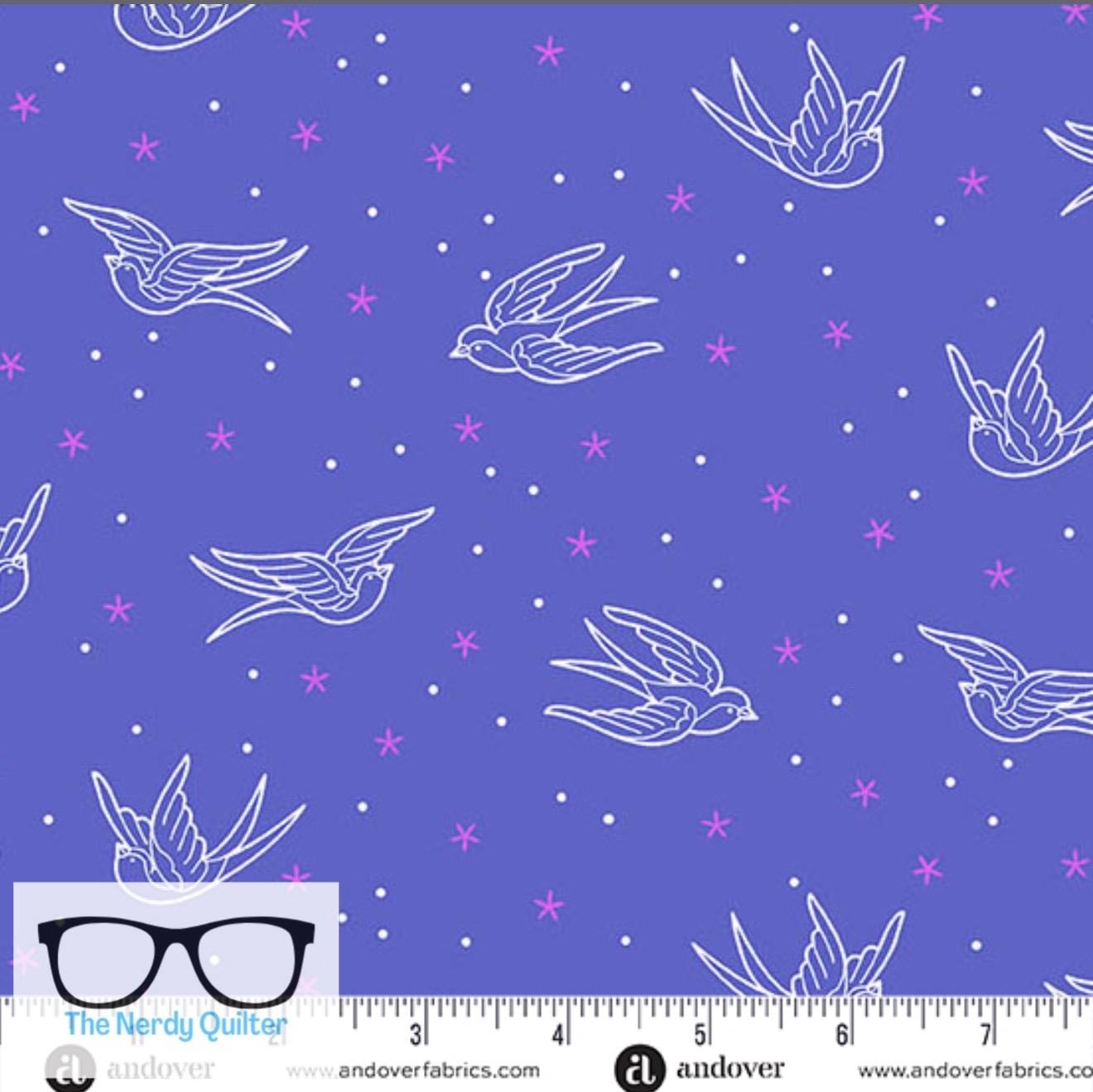 Preorder: Perfect Day Swallows in Blue by Libs Elliott for Andover A-10218-B - Sold by the Half Yard