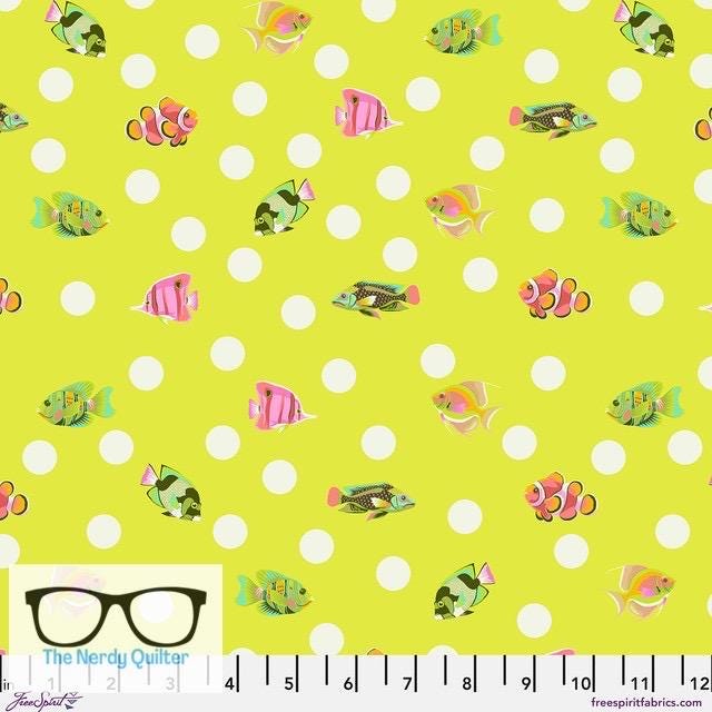 Preorder: Floral Reef School Crossing in Seagrass by Tula Pink for Freespirit - Sold by The Half Yard PWTP268.Seagrass