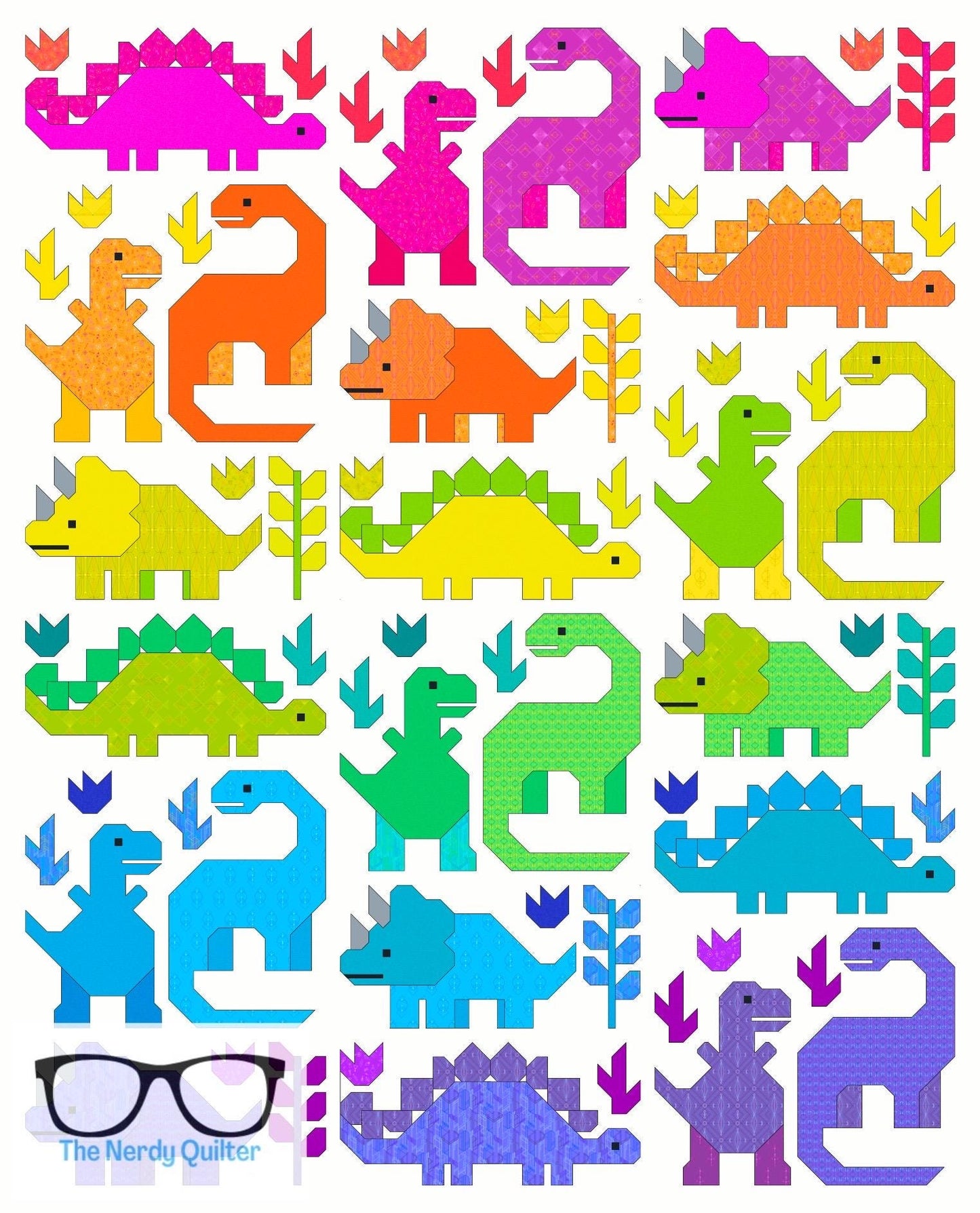 Dinosaur Quilt Kit and Pattern by Elizabeth Hartman Featuring Deco Glo by Giucy Giuce and Phosphor Electric