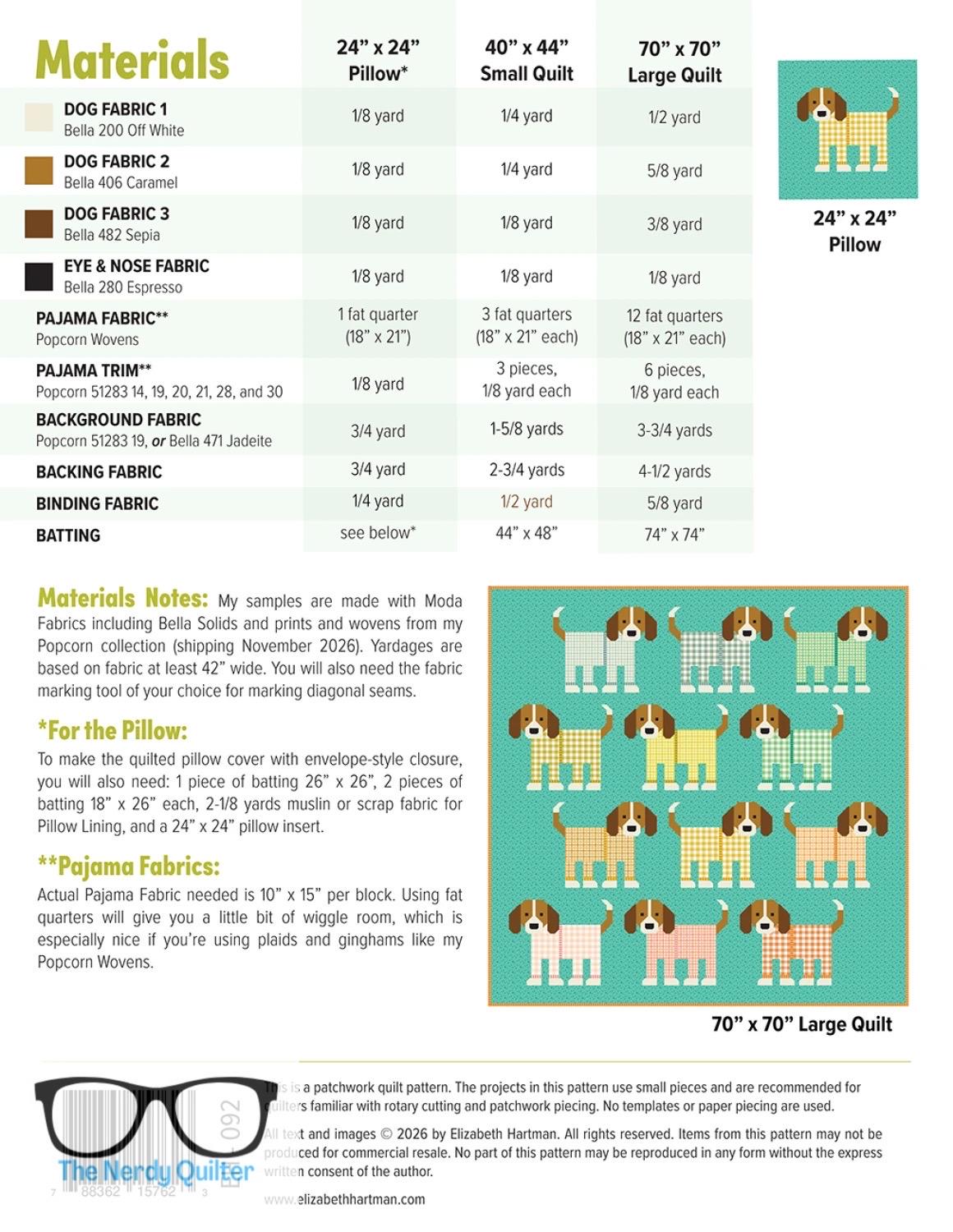 Preorder: Pups in Pajamas Quilt Pattern by Elizabeth Hartman featuring Popcorn