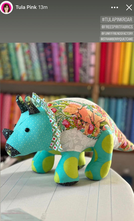 Funky Friends Factory Trixie the Triceratops in Tula Pink Roar!