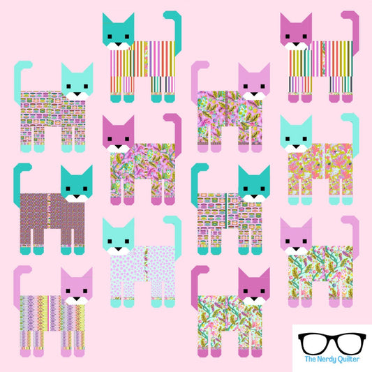 Preorder: Elizabeth Hartman Cats in Pajamas Quilt Kit featuring Tabby Road Deja Vu by Tula Pink