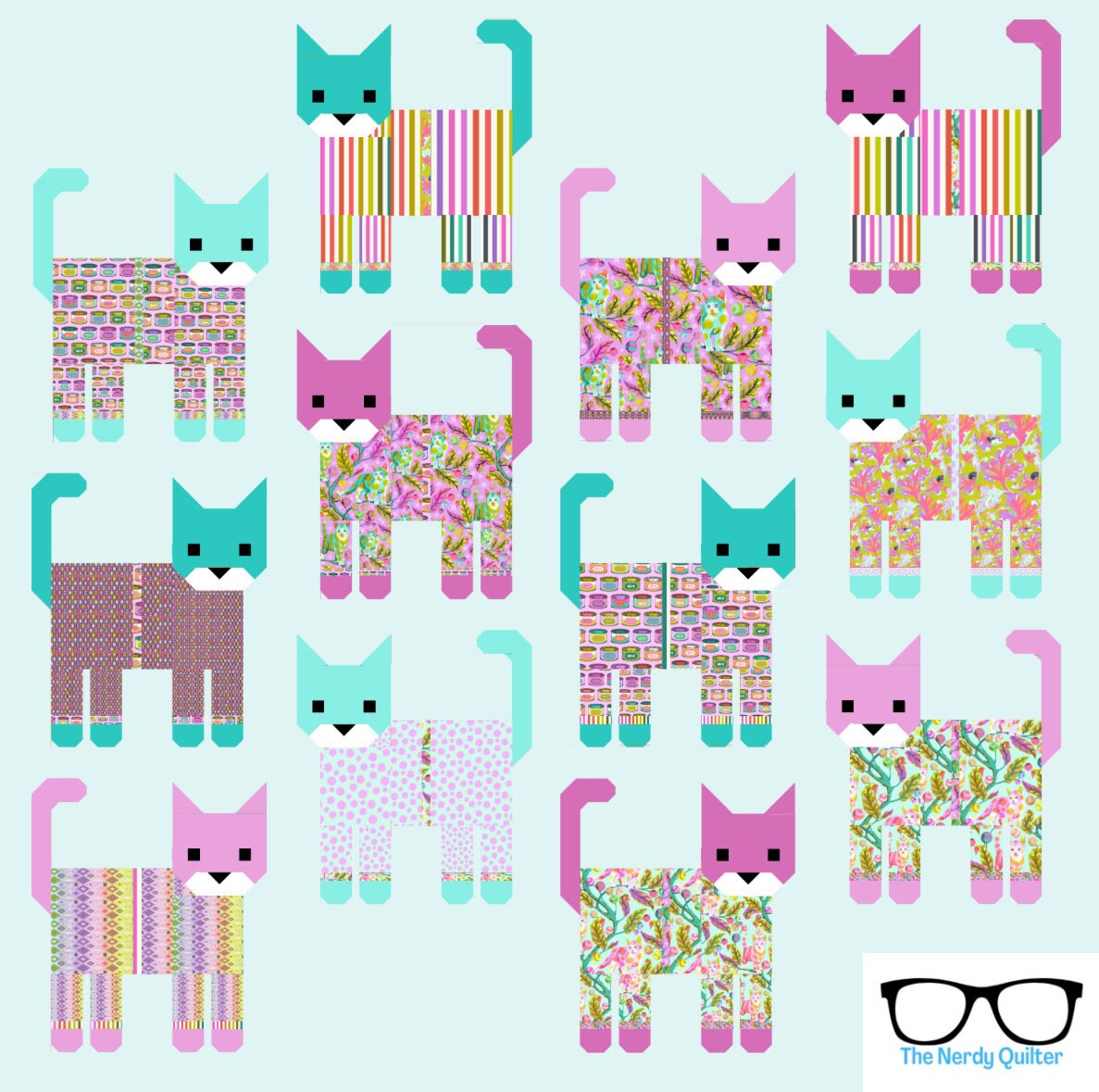 Preorder: Elizabeth Hartman Cats in Pajamas Quilt Kit featuring Tabby Road Deja Vu by Tula Pink