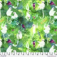 Madagascar Adventure Silk Sifakas in Green by Daughter Earth for Freespirit