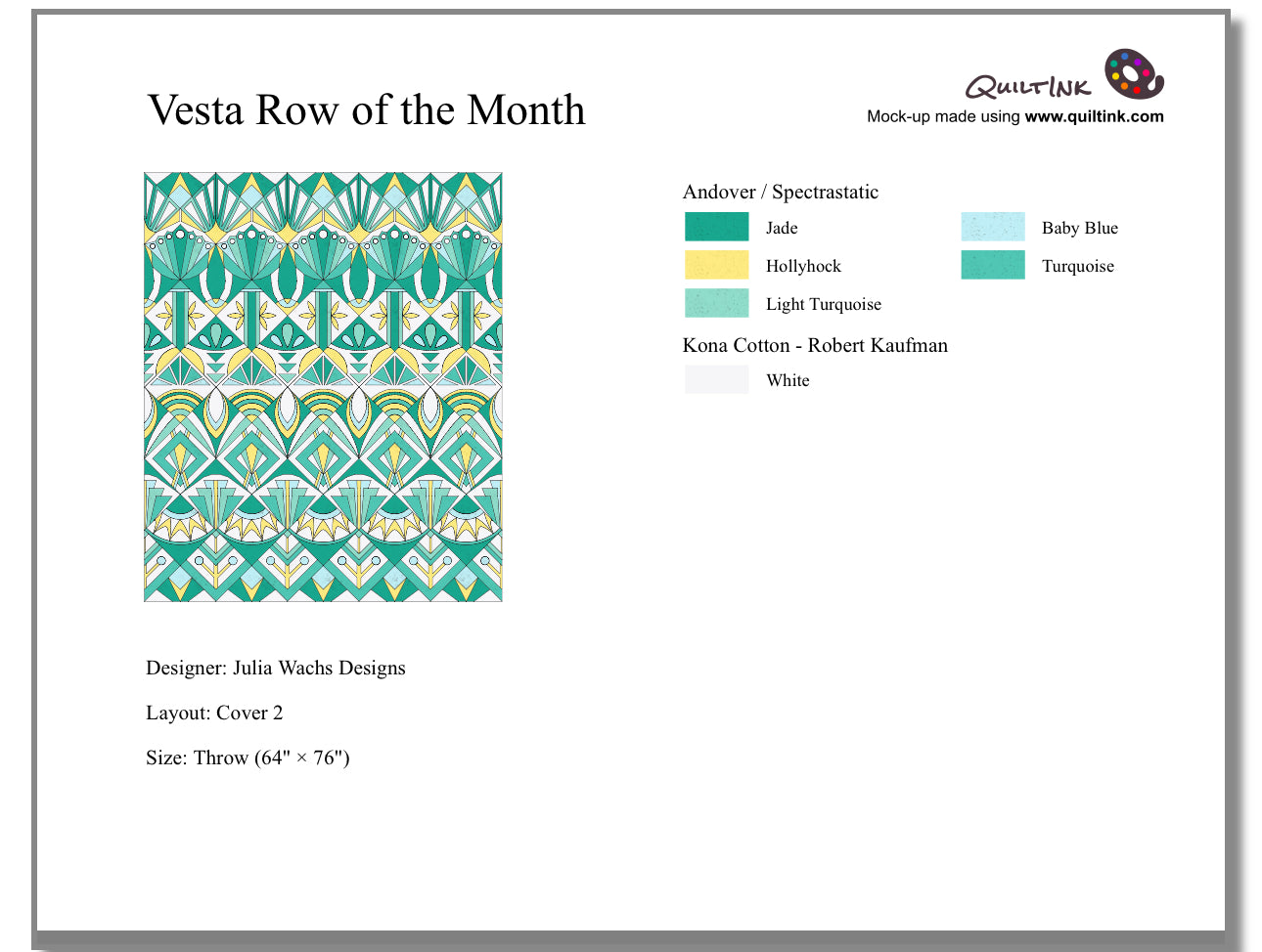 Vesta Row of the Month Fabric Kit - Seafoam