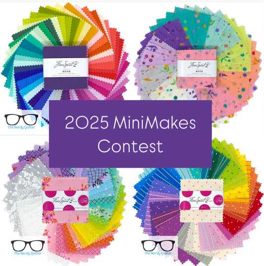 2025 MiniMakes Challenge Contest Rules featuring Tula Pink Mini Charm Packs