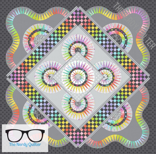 Brilliant Beauties of Joy Quilt Kit featuring Tula Pink Graywork and New True Colors - by Jacqueline De Jonge and BeColorful Quilts