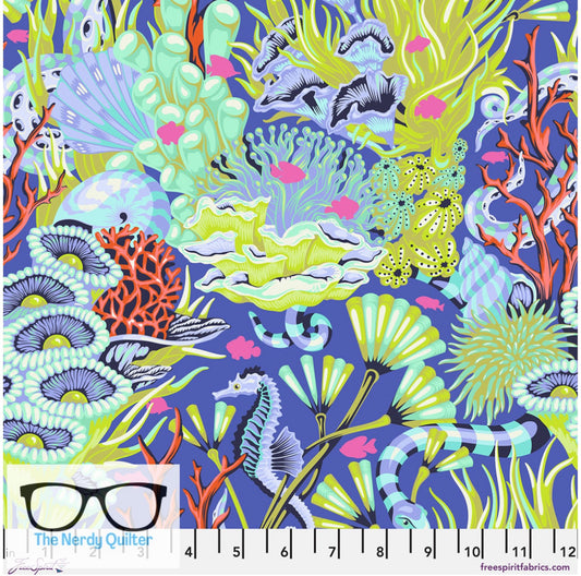 Preorder: Floral Reef Reef What You Sew in Marine by Tula Pink for Freespirit - Sold by The Half Yard PWTP264.Marine