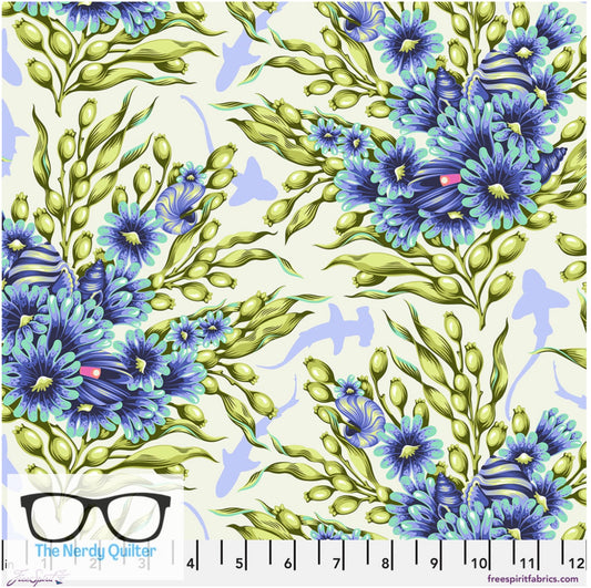 Preorder: Floral Reef Shadow Sharks in Marine by Tula Pink for Freespirit - Sold by The Half Yard PWTP267.Marine