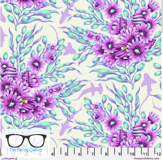 Preorder: Floral Reef Shadow Sharks in Ultraviolet by Tula Pink for Freespirit - Sold by The Half Yard PWTP267.Ultraviolet