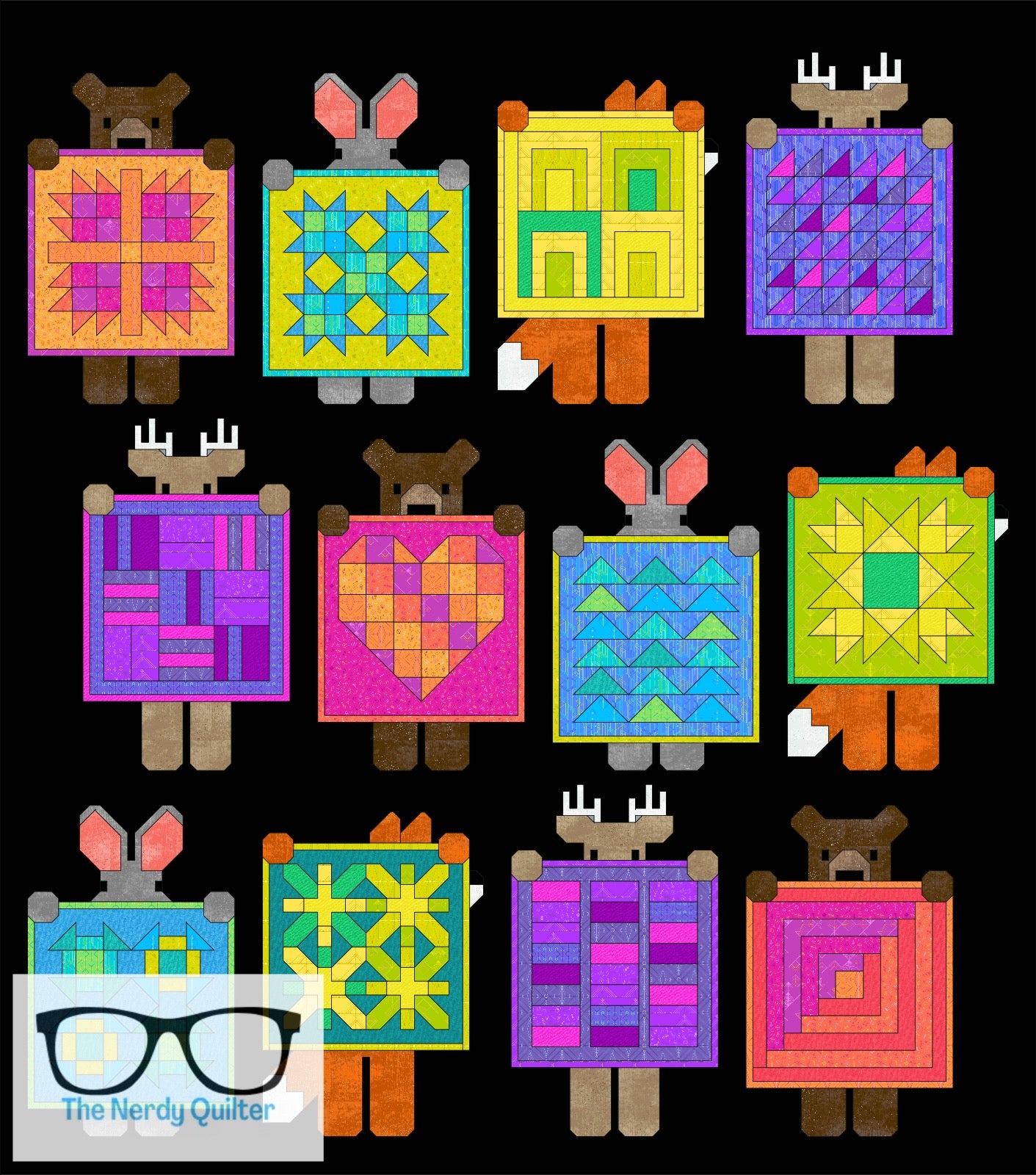 Preorder: Show and Tell Curated Quilt Kit by Elizabeth Hartman featuring Giucy Giuce Deco Glo and Libs Elliott Phosphor Electric and Glaze