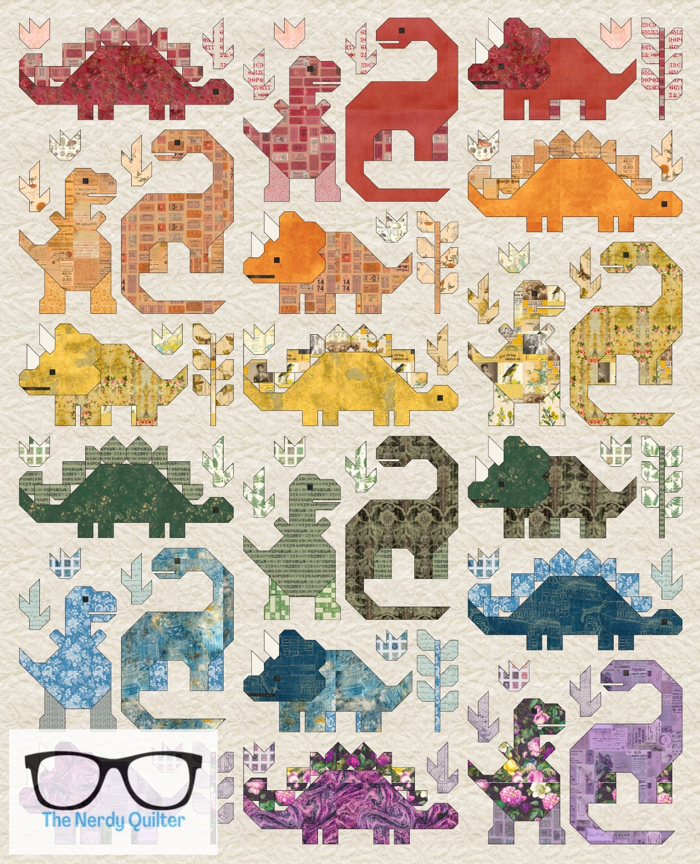 Dinosaur Quilt Kit and Pattern by Elizabeth Hartman Featuring Tim Holtz Palette - Shipping December 2025