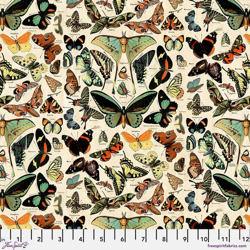 Palette Teal Butterflies by Tim Holtz for Freespirit - Sold by the Half Yard