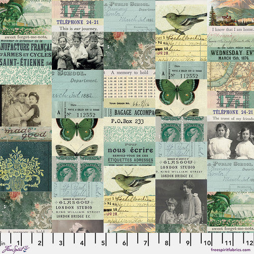 Palette Teal Collage by Tim Holtz for Freespirit - Sold by the Half Yard