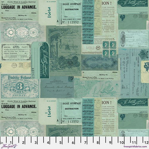 Palette Teal Ephemera by Tim Holtz for Freespirit - Sold by the Half Yard