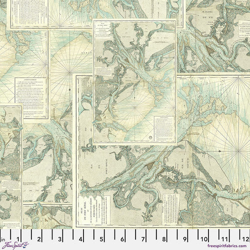 Palette Teal Map by Tim Holtz for Freespirit - Sold by the Half Yard