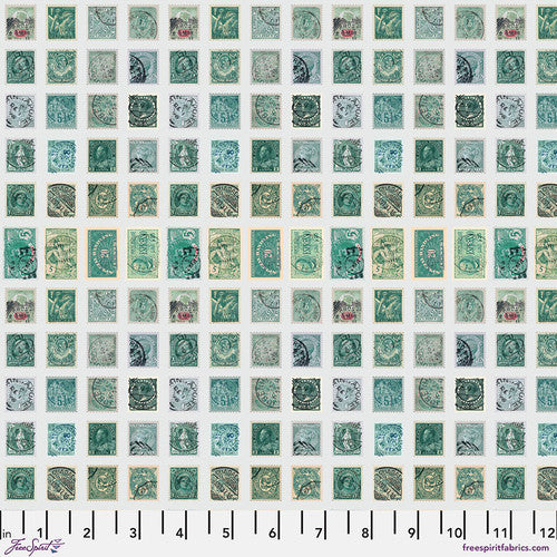 Palette Teal Stamps by Tim Holtz for Freespirit - Sold by the Half Yard