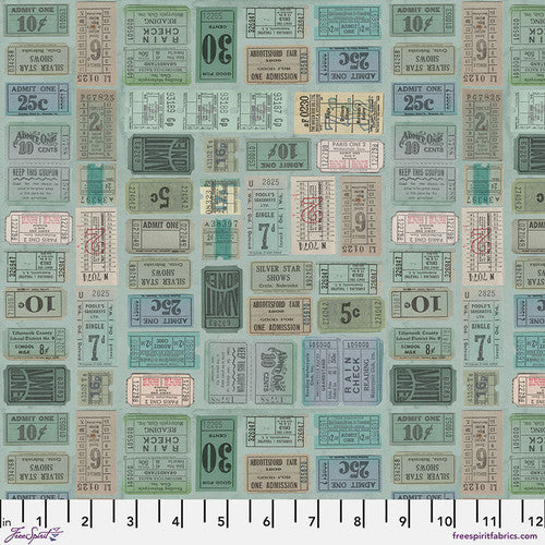 Palette Teal Tickets by Tim Holtz for Freespirit - Sold by the Half Yard