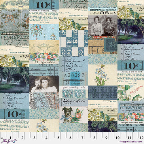 Palette Blue Collage by Tim Holtz for Freespirit - Sold by the Half Yard