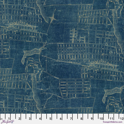 Palette Blue Map by Tim Holtz for Freespirit - Sold by the Half Yard