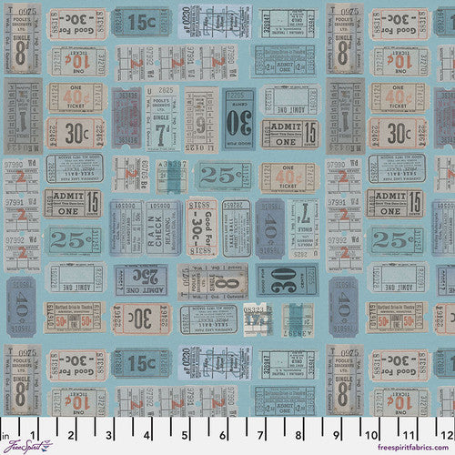 Palette Blue Tickets by Tim Holtz for Freespirit - Sold by the Half Yard