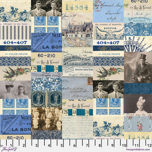 Palette Indigo Collage by Tim Holtz for Freespirit - Sold by the Half Yard