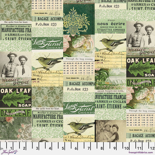 Palette Green Collage by Tim Holtz for Freespirit - Sold by the Half Yard