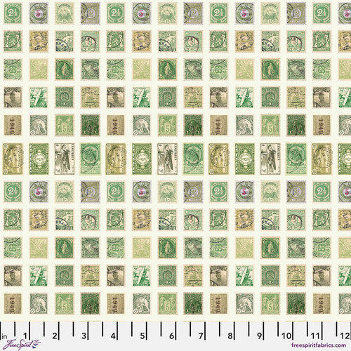 Palette Green Stamps by Tim Holtz for Freespirit - Sold by the Half Yard