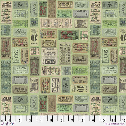 Palette Green Tickets by Tim Holtz for Freespirit - Sold by the Half Yard