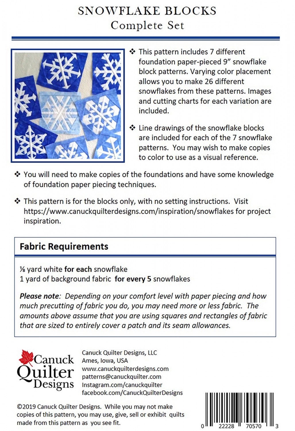 Snowflake Blocks Complete Set Pattern by Canuck Quilter Designs