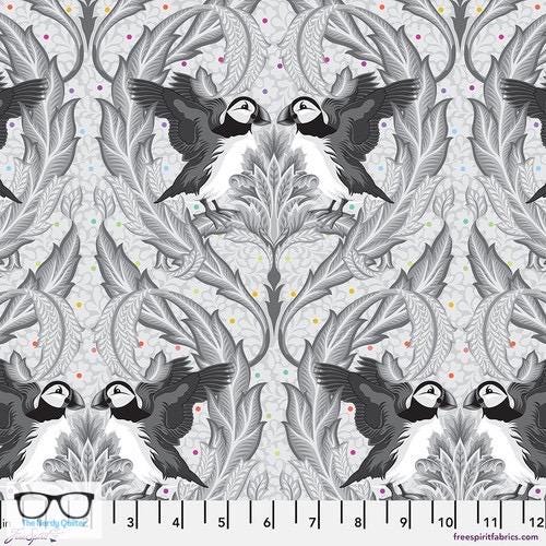Preorder: Graywork Huffin and Puffin in Whisper by Tula Pink for Freespirit - Sold by The Half Yard PWTP260.Whisper