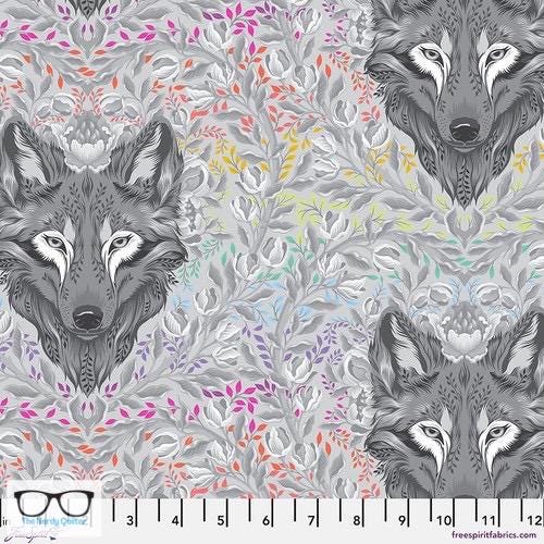 Preorder: Graywork Wolf of Pink Street in Fog by Tula Pink for Freespirit - Sold by The Half Yard PWTP256.Fog