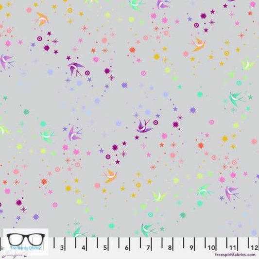 Preorder: Graywork True Colors Fairy Dust in Fog by Tula Pink for Freespirit - Sold by The Half Yard PWTP133.Fog